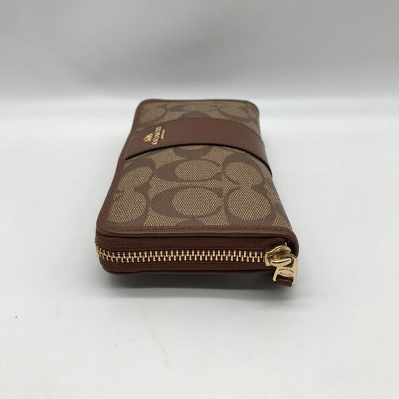 Coach Brown Coated Canvas & Leather Accordion Wallet - Picture 4 of 10